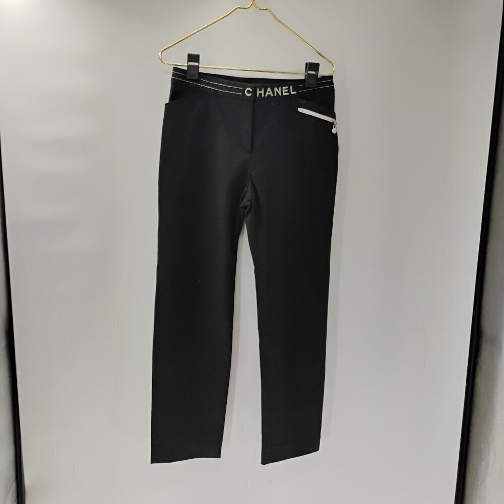 black womens dress pants straight‎ cut chanel brand sz10 with silver thread - Picture 13 of 13